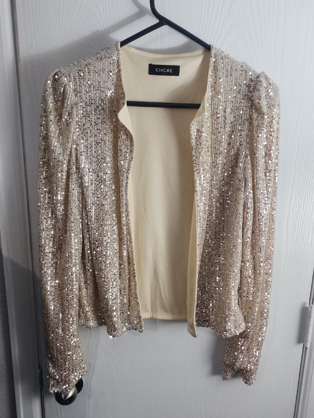 chic Sequin Open-Front Jacket in Champagne Gold